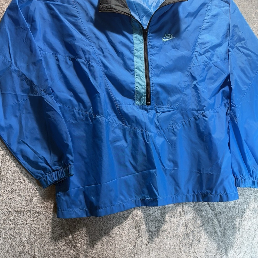 Vintage 90s Nike Embroidered Logo Full Zip Blue Colorful Windbreaker Jacket XL - Picture 2 of 10